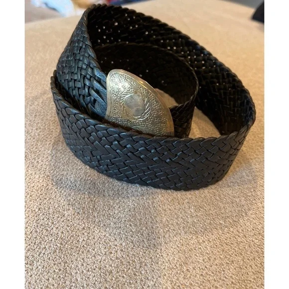 Vintage BLACK BRAIDED BELT BRASS BUCKLE MADE IN MOROCCO - Picture 5 of 8